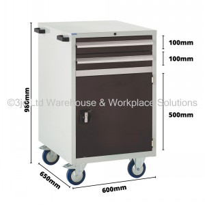 Euroslide Storage Cabinet Mobile 2 Drawers & Cupboard